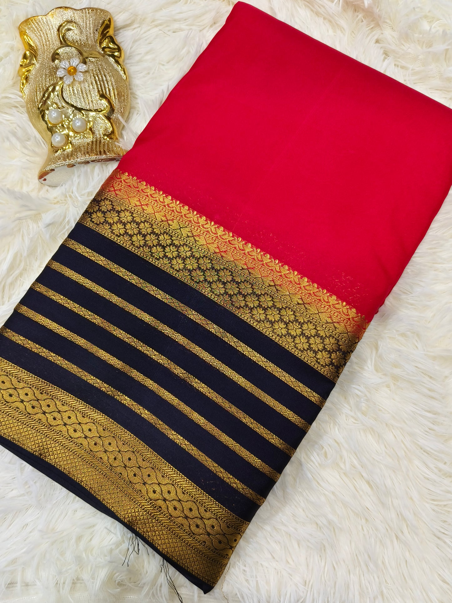 RED SEMI MYSORE CREPE SILK