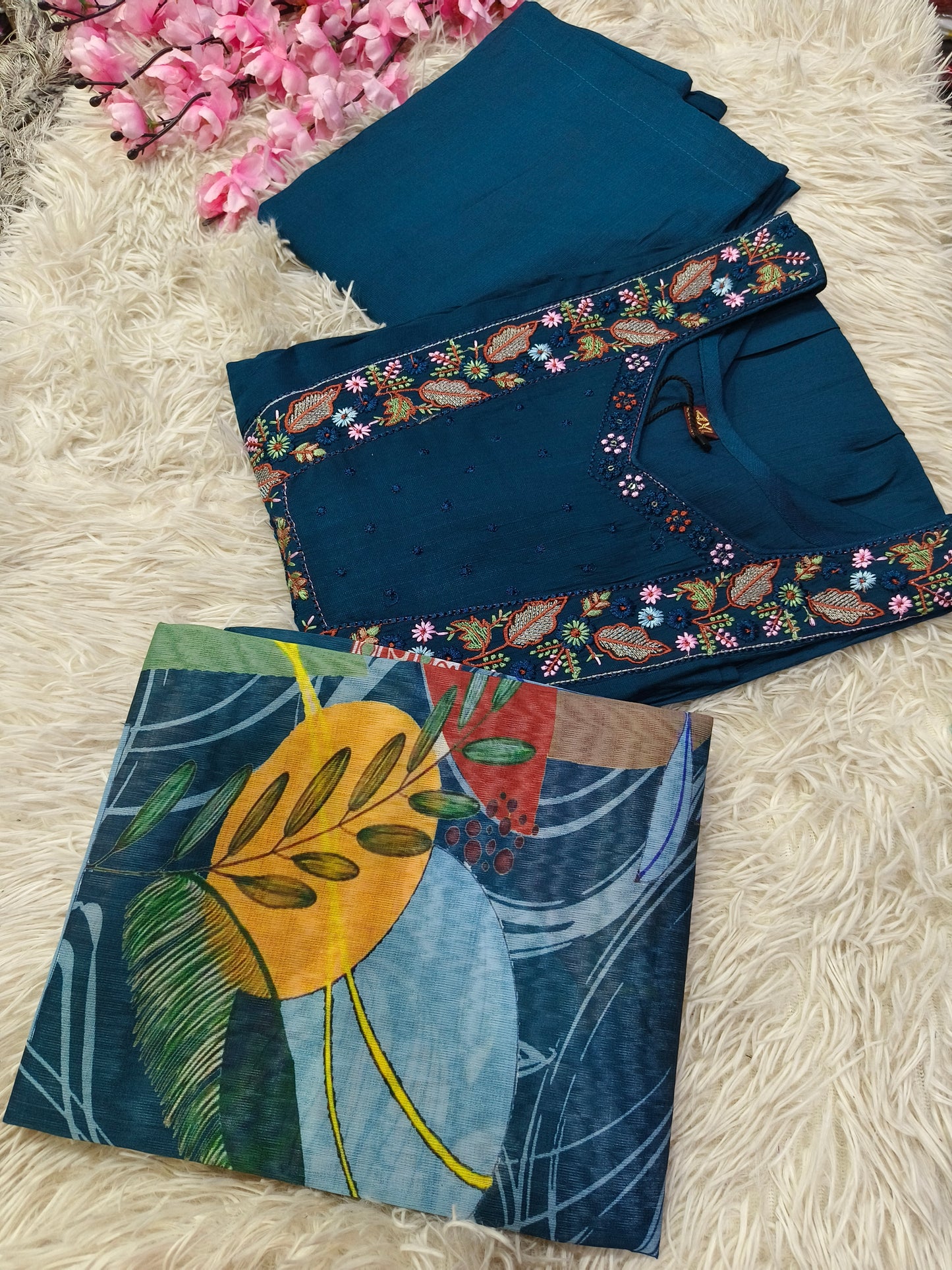 Peacock Blue Elegant Aline designer suits