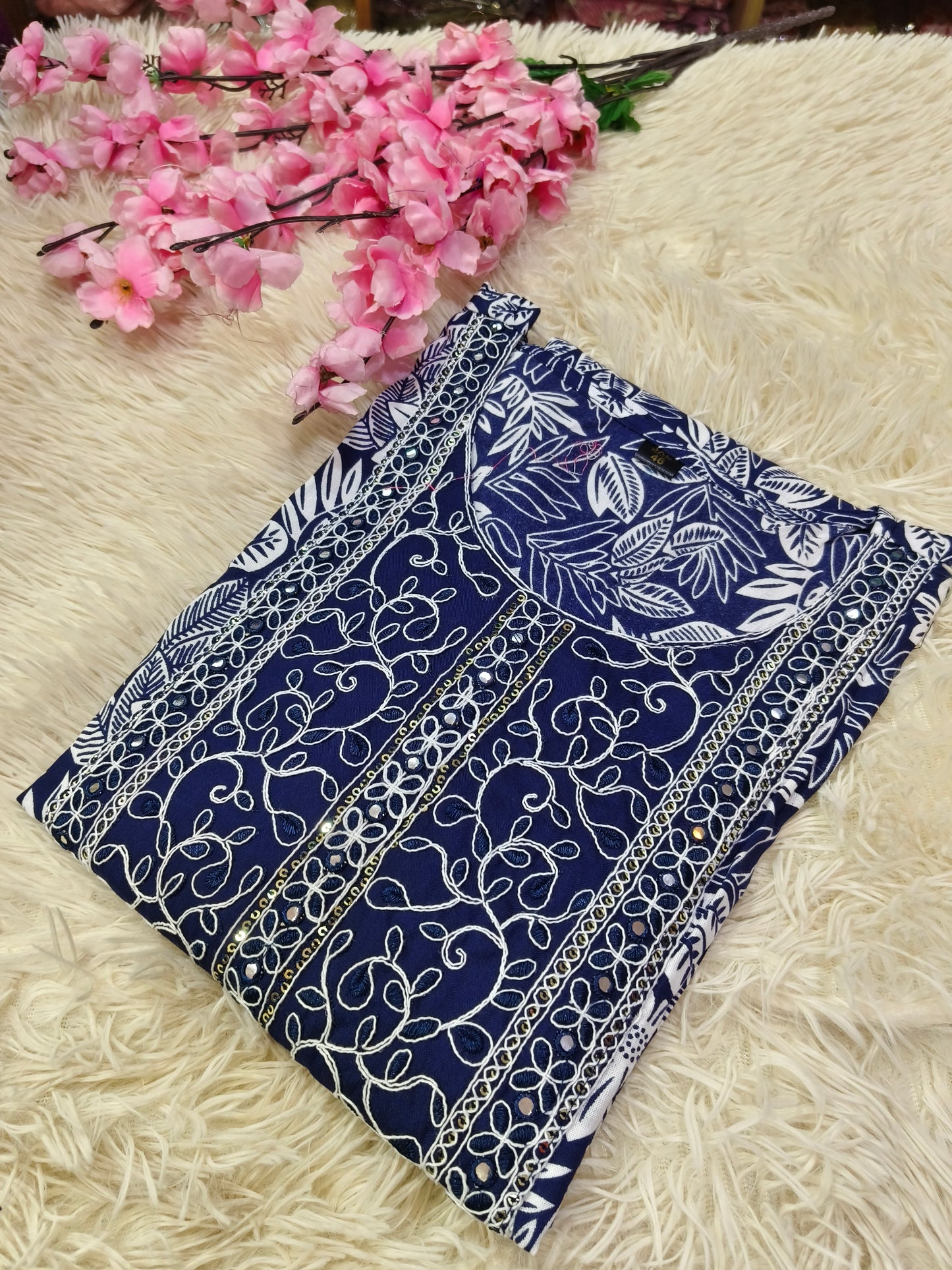 Navy Blue Cotton Anarkali Top