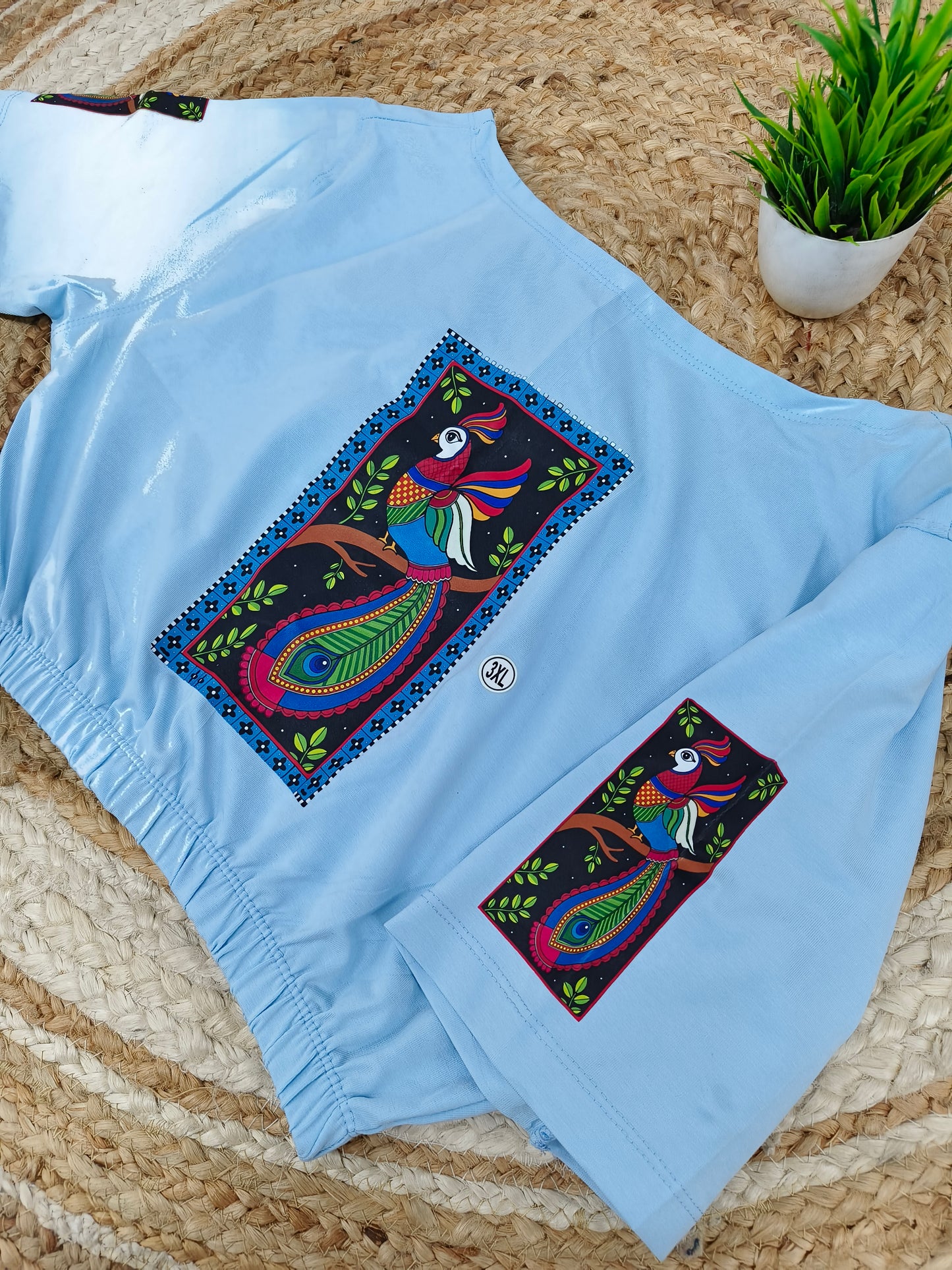 Light blue Stretchable blouse with unique printed design