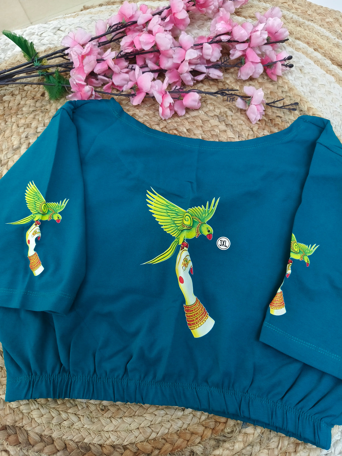 Peacock blue Stretchable blouses printed design
