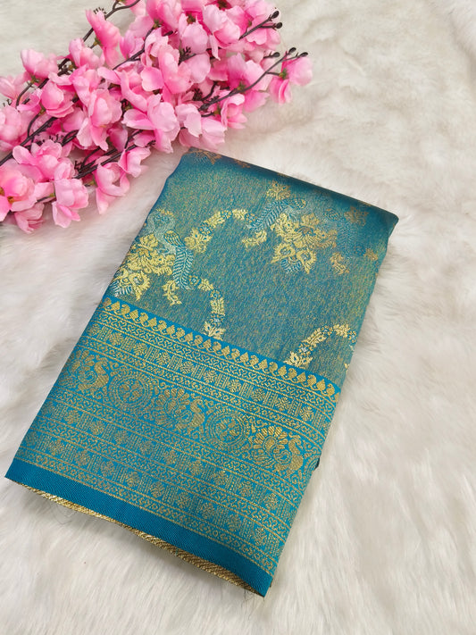 Blue  semi bridal tissues silk saree