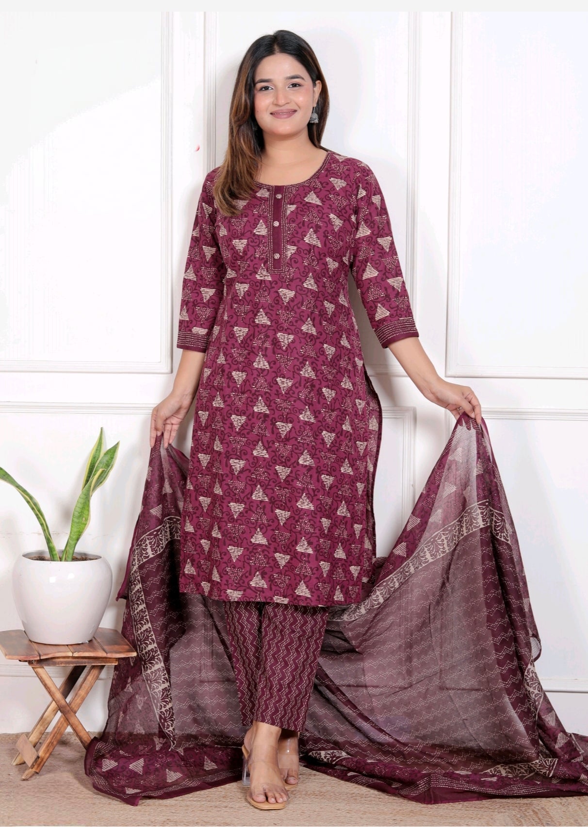 Wine  Aarvi Pure Cotton Suit