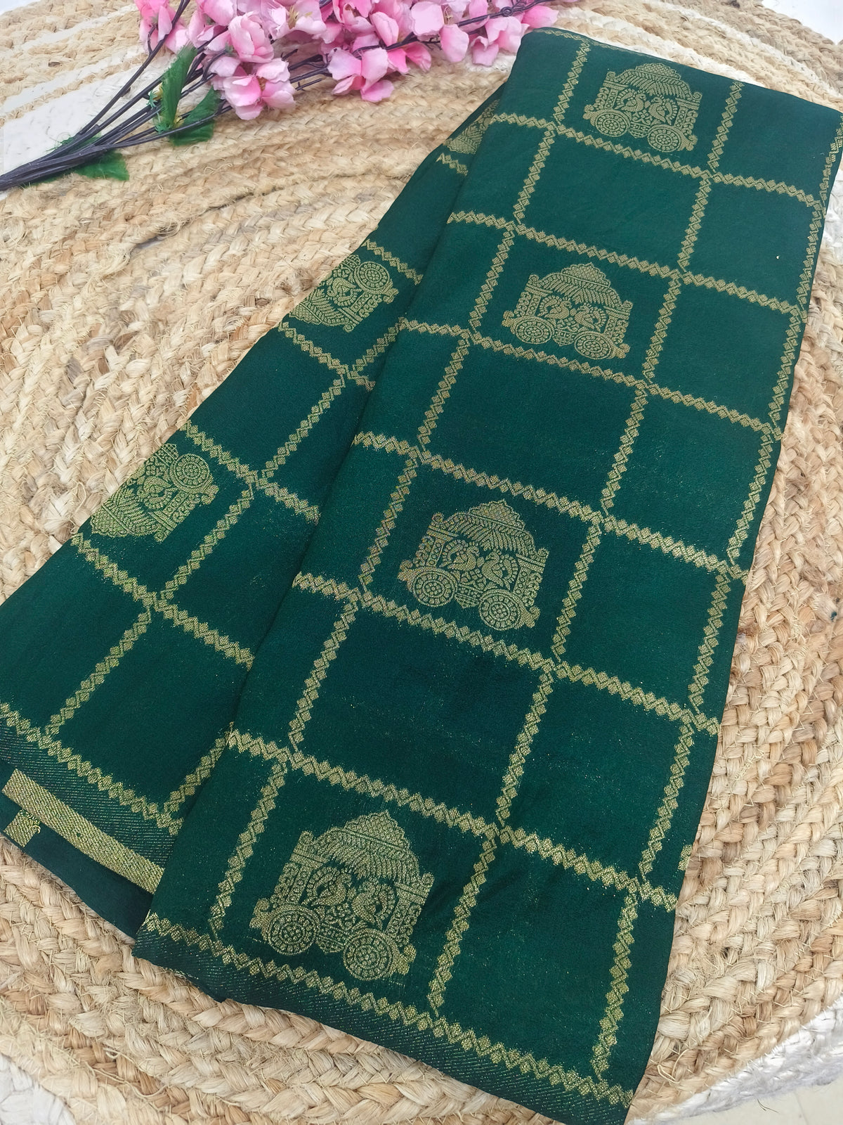 Bottle Green Elegant crape silk saree