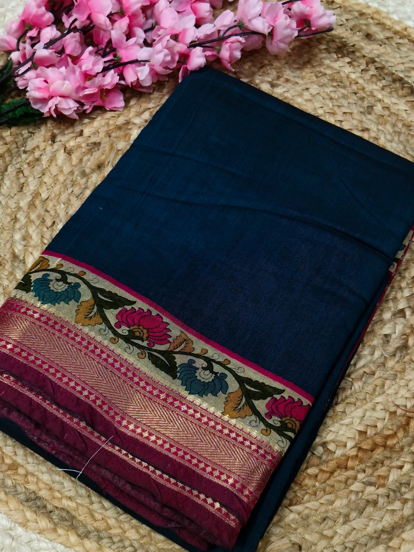 Navy Blue chanderi silk saree