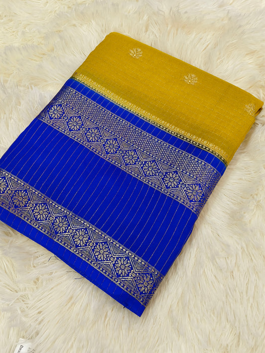 2D CHEX YELLOW COLOR SEMI MYSORE CREPE SILK