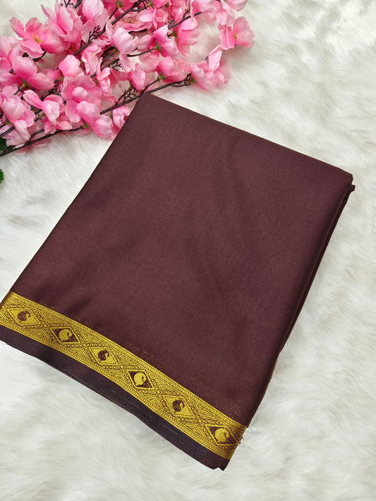 Brown semi Mysore crepe silk saree