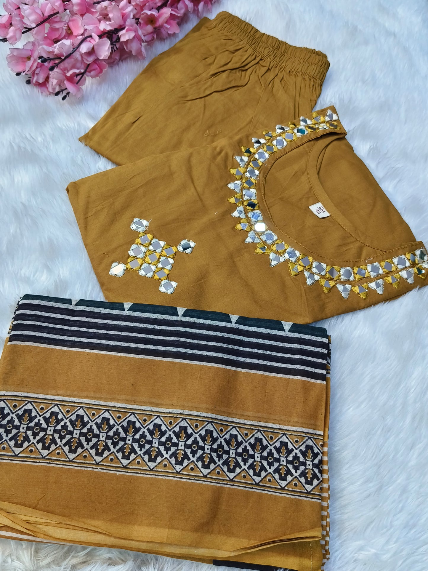 Mustard yellow cotton straight cut Suit