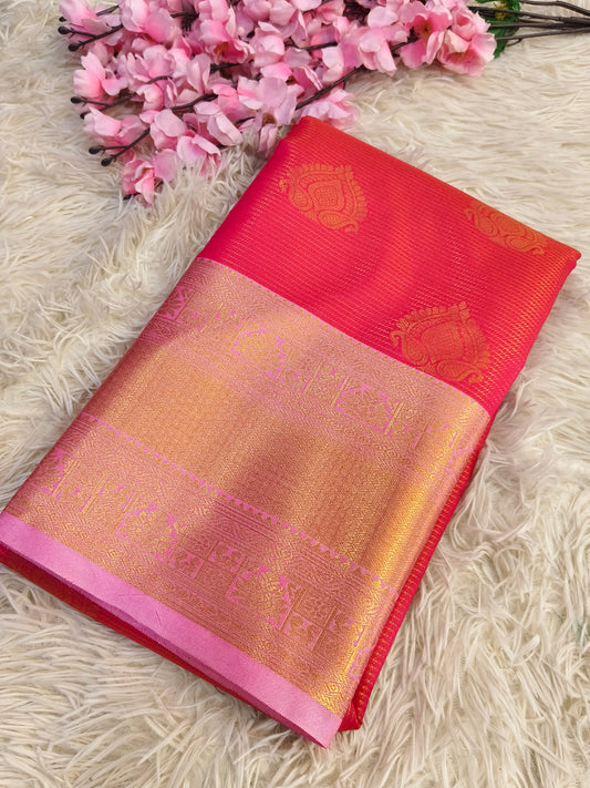Pink semi Brocade silk saree