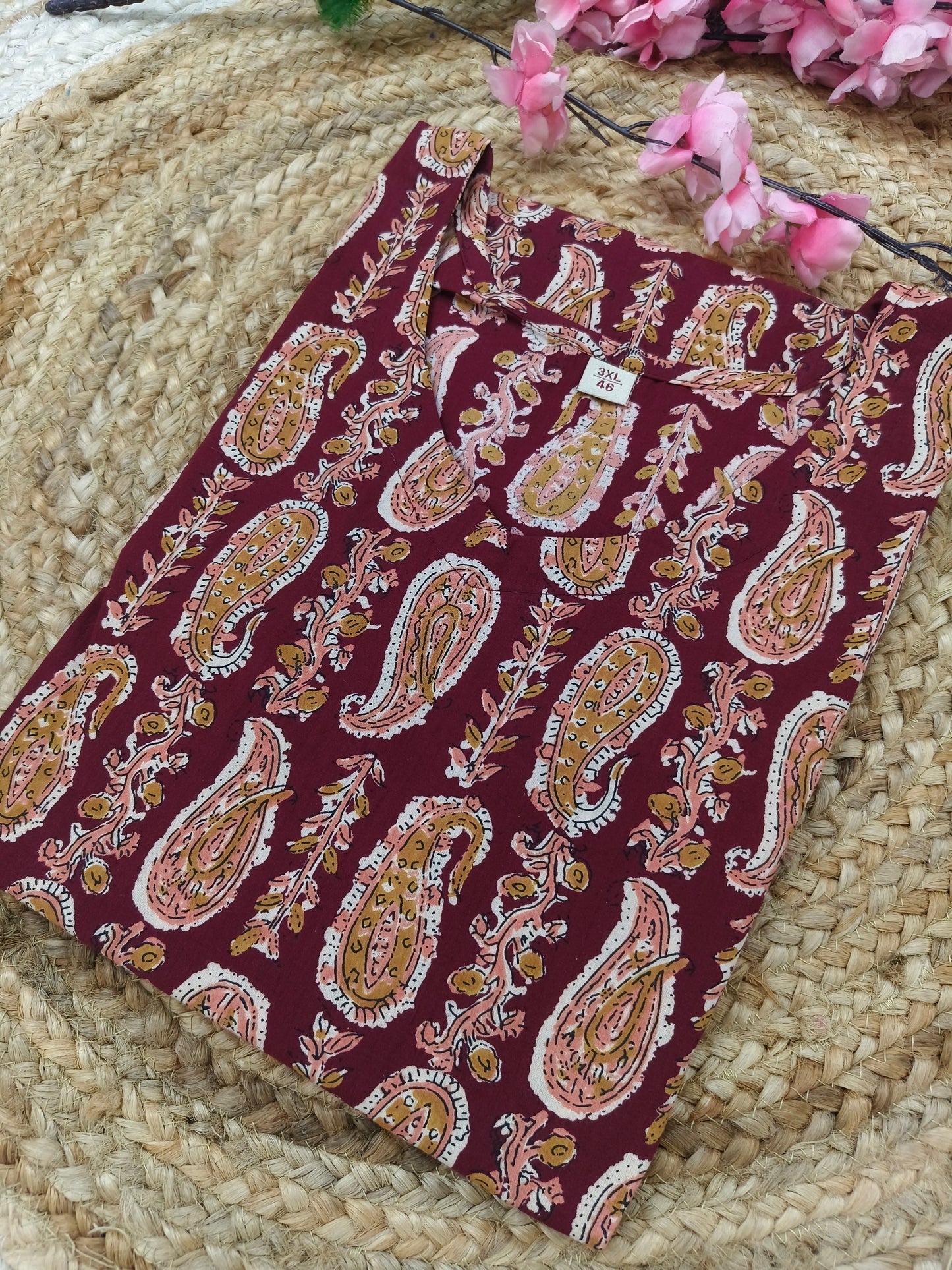 Maroon pure cotton kurta