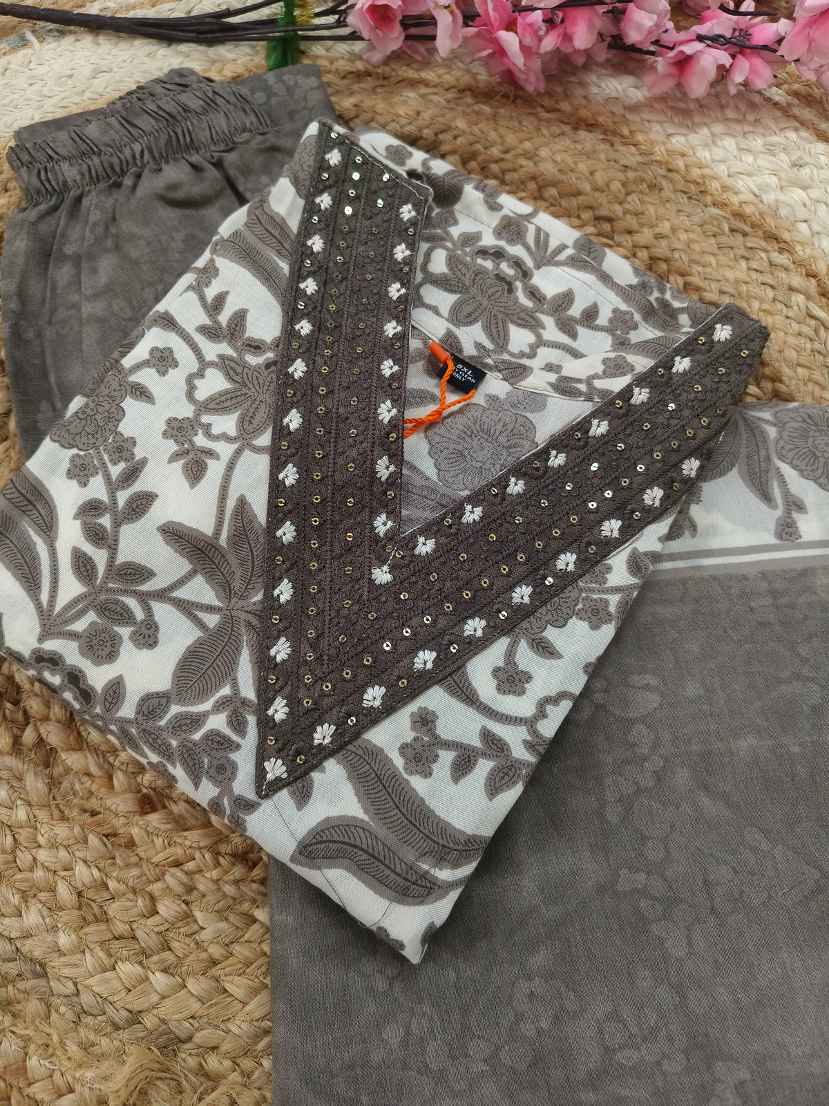 Grey Cotton sets with duppatta