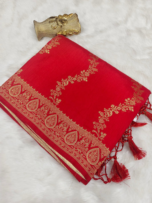 Red mulberry silk saree