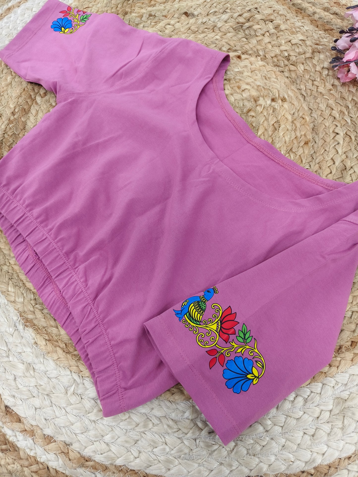 Rose Pink Stretchable blouse with unique printed design