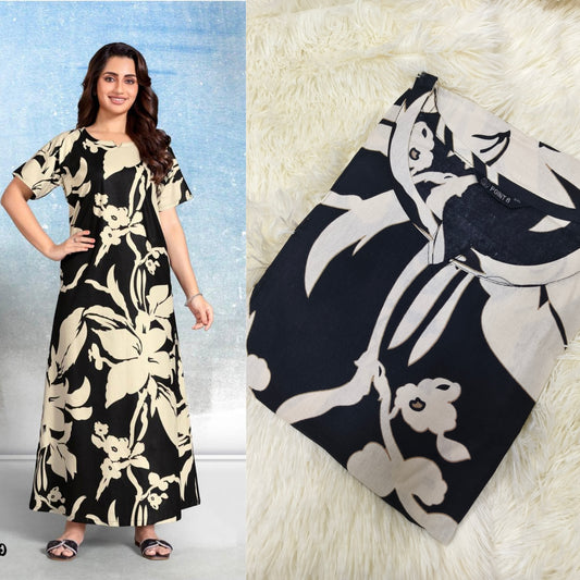 Black Printed Pure cotton Nighty