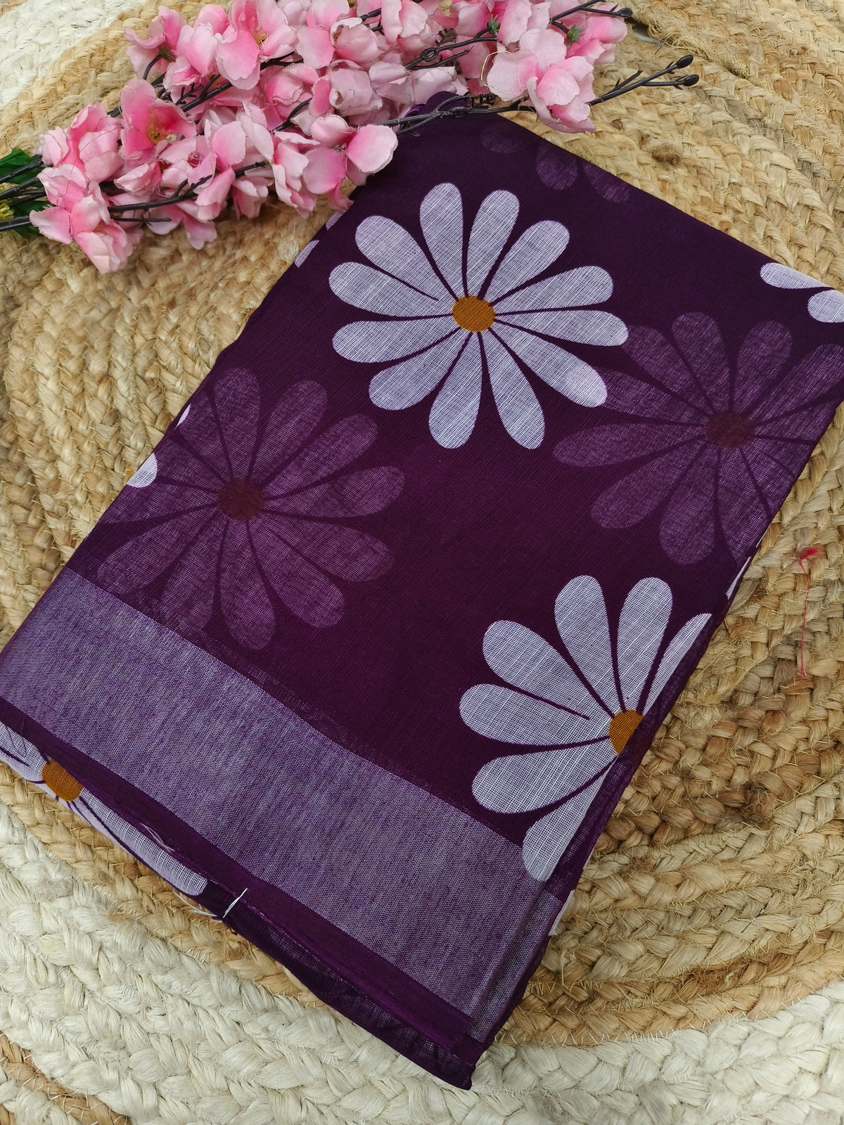Wine Lenin Cotton saree