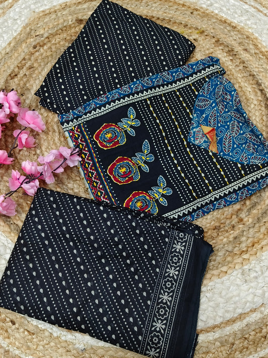 Blue with black Aarvi pure cotton suit