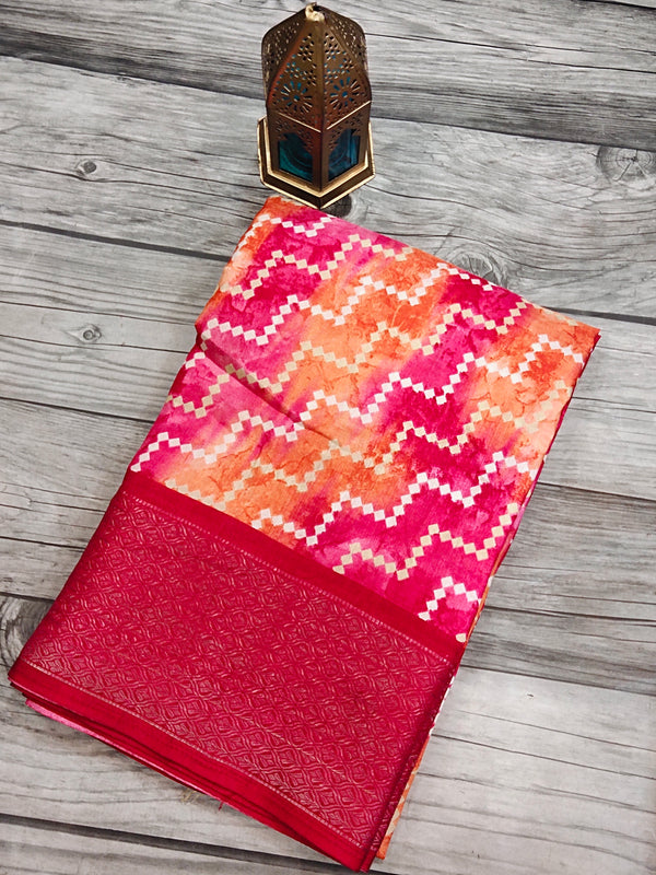 Pink With Red Dola silk saree