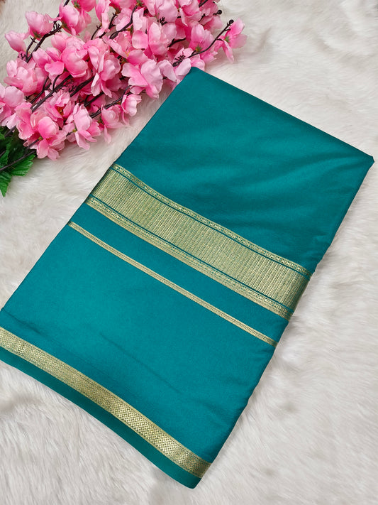 Aqua Blue semi Mysore crepe silk saree