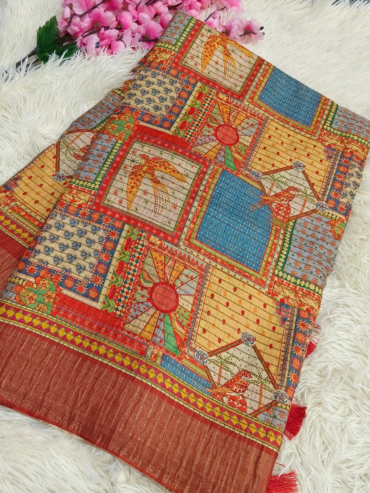 Yellow with Maroon heritage silk saree