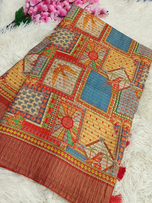 Yellow with Maroon heritage silk saree