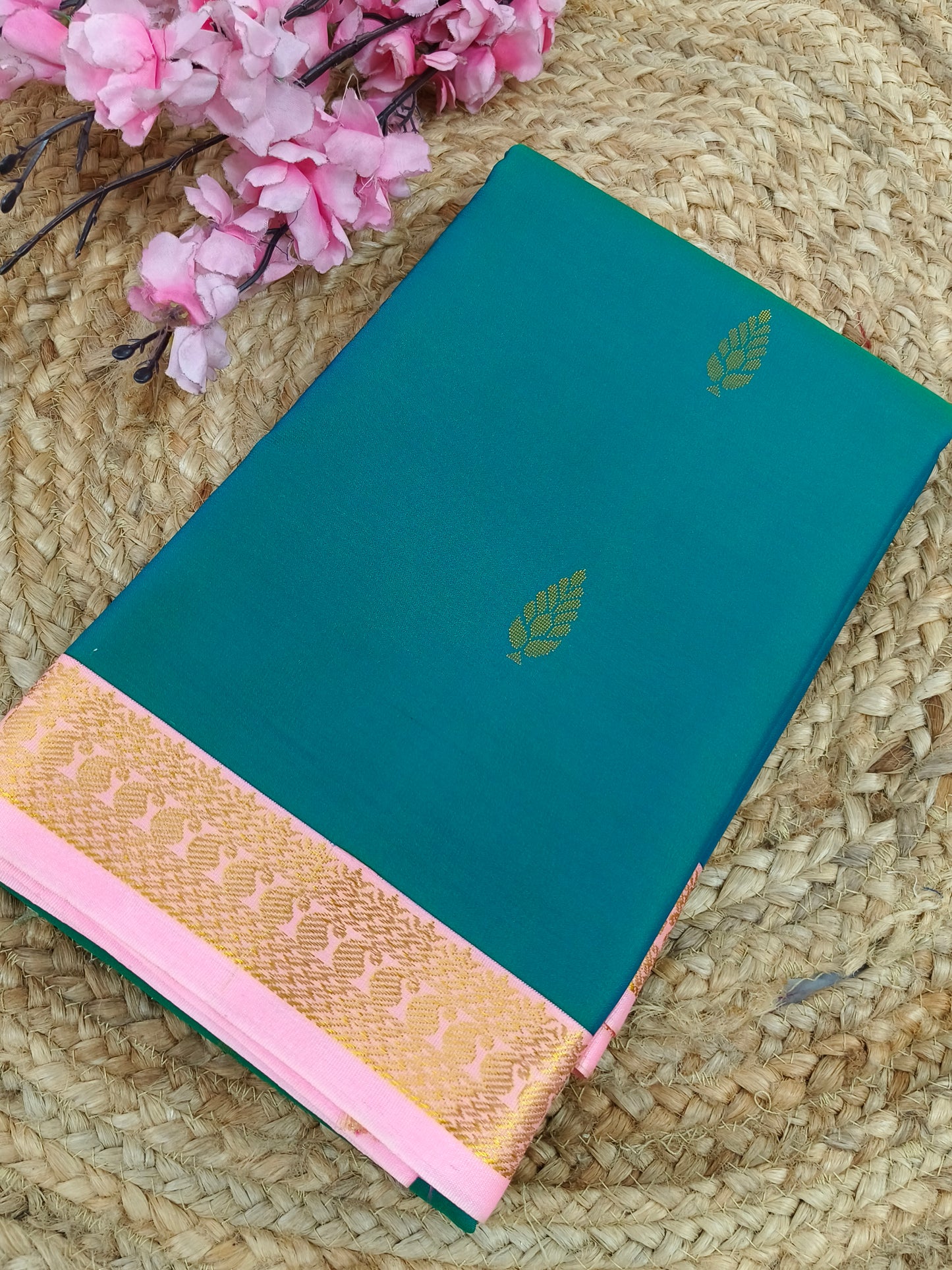 Blue with Light Pink Elegant semi kanjivaram silk saree