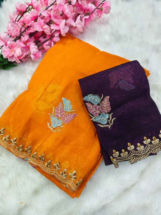 Orange designer shimmer saree