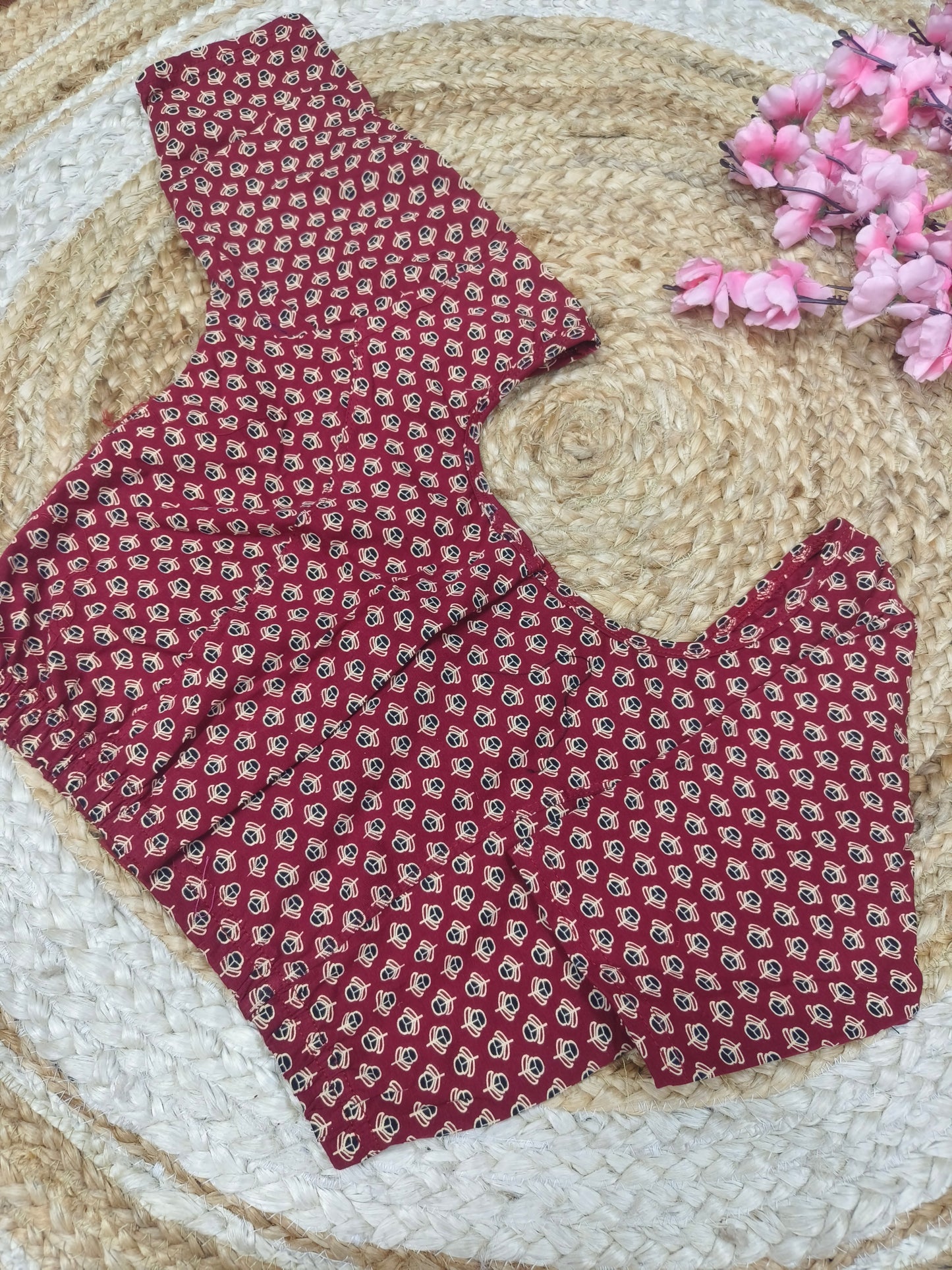Maroon Kalamkari Cotton Stretchable Blouse