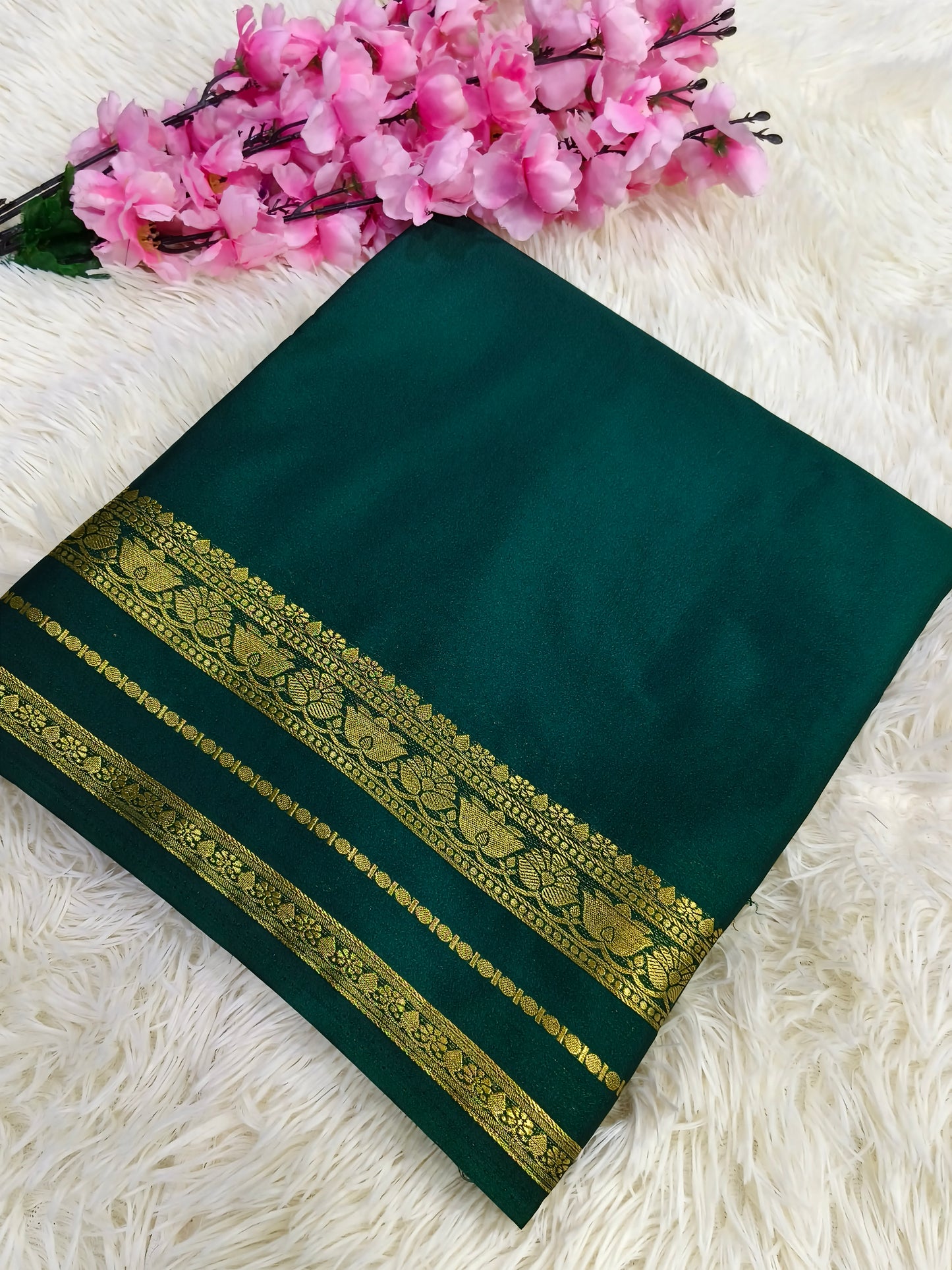 Bottle Green semi Mysore crepe silk saree
