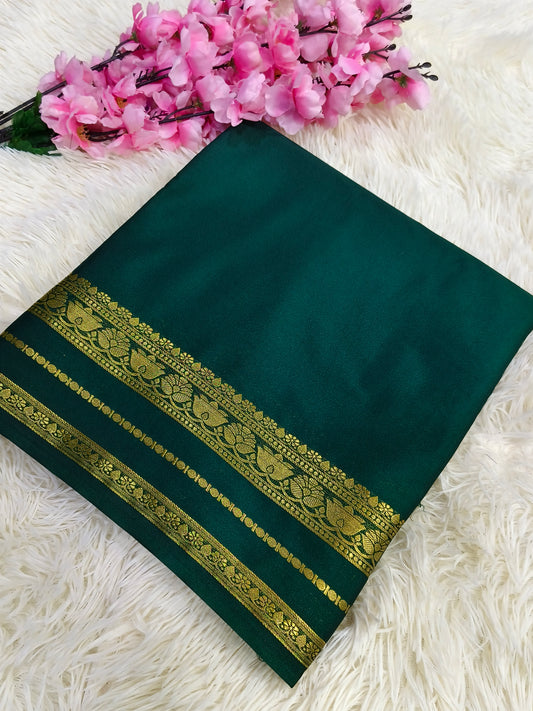Bottle Green semi Mysore crepe silk saree