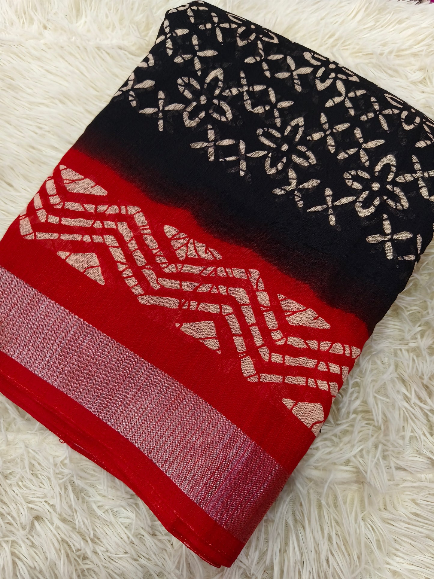 Black with Red Linen saree