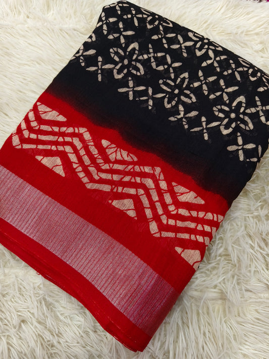 Black with Red Linen saree