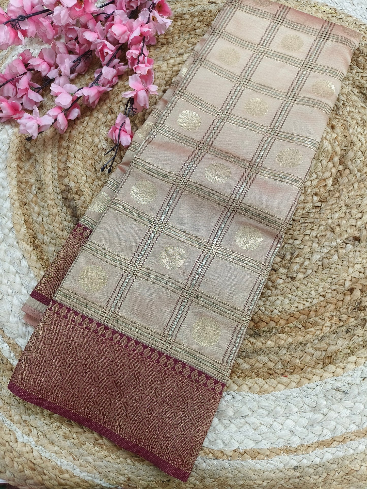 Beige Seme silk saree