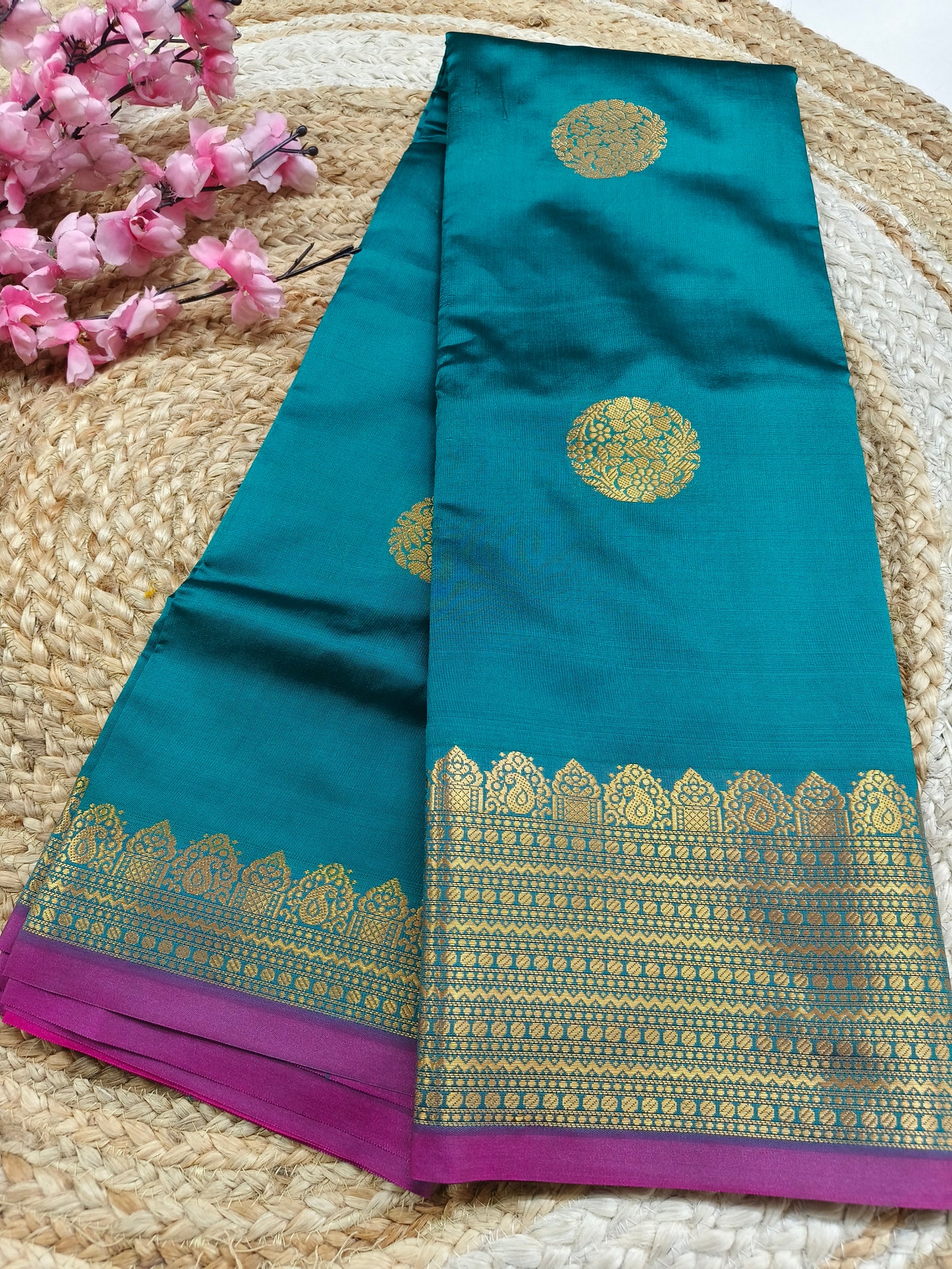 Peacock blue Semi kanchi silk saree