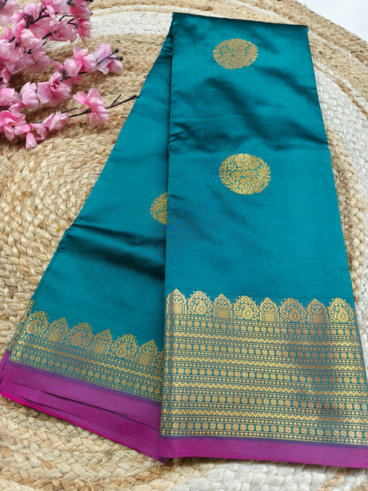 Peacock blue Semi kanchi silk saree