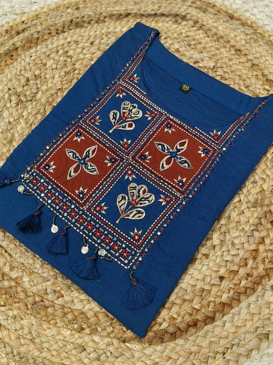 Peacock Blue Cotton short Kurtis