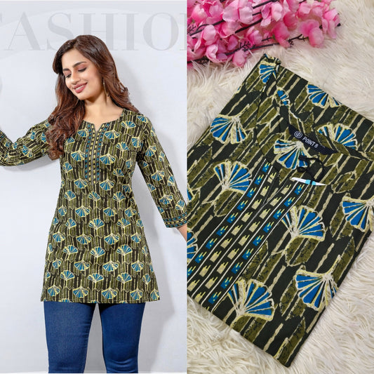 Green Cotton short Kurtis