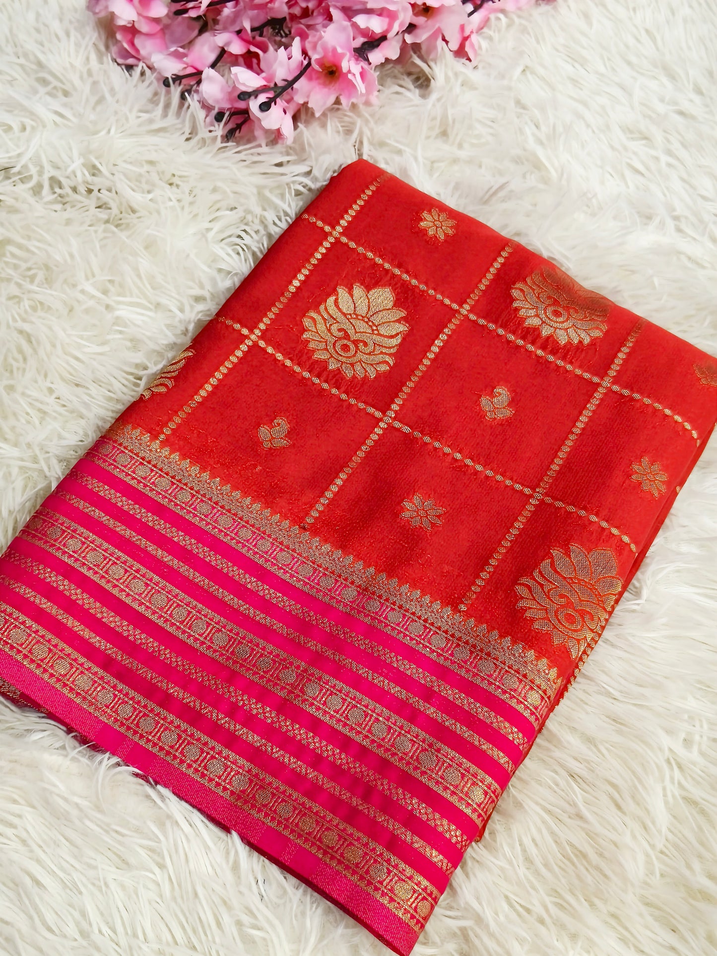 Rustic Maroon With Pink semi Mysore crepe  georgette silk saree