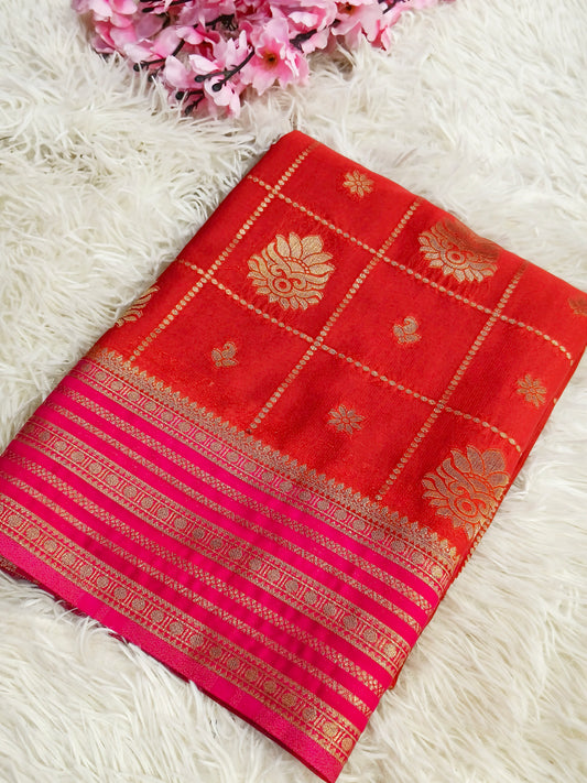 Rustic Maroon With Pink semi Mysore crepe  georgette silk saree