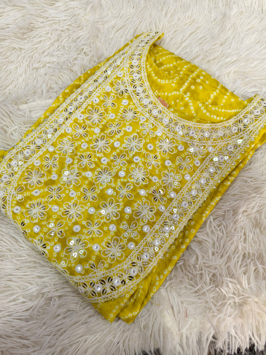 Lemon Yellow designer side cut  kurti