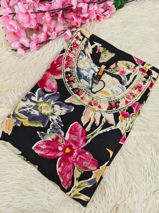 Black  Designer Rayon Kurti