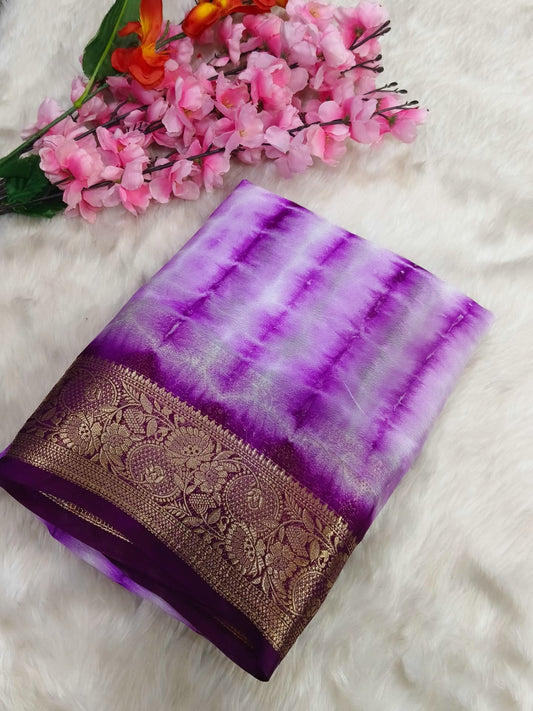 Megentha pink semi Mysore crepe Georgette saree