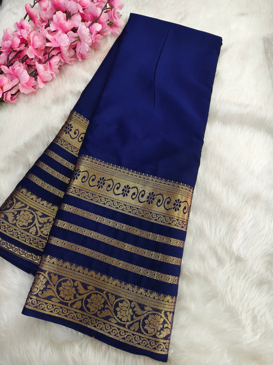 Navy Blue semi Mysore crepe silk saree