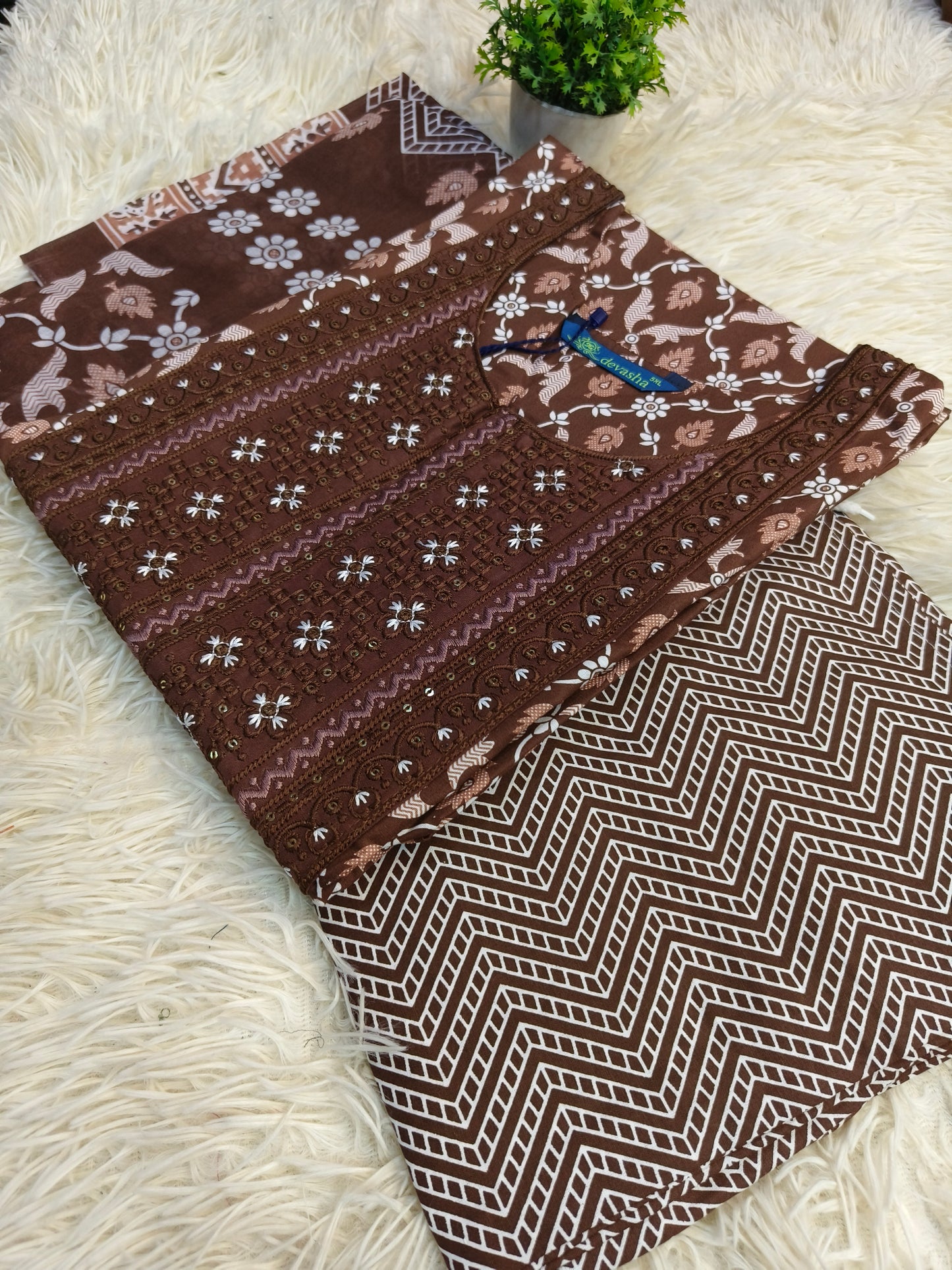 Brown cotton sets with duppata