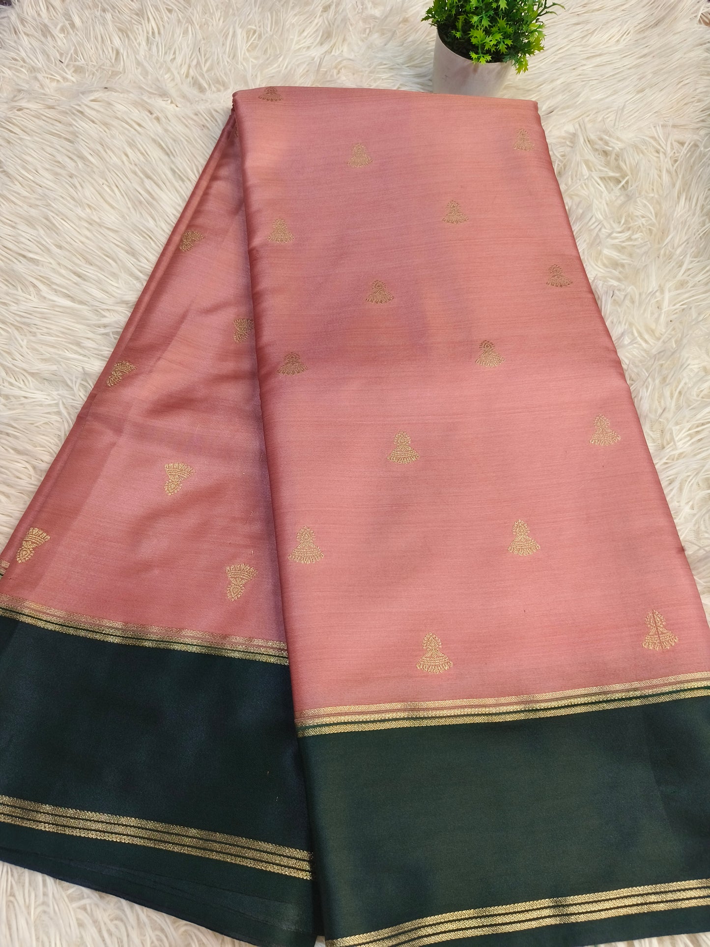 Peach with bottle green  Elegant gaji silk saree