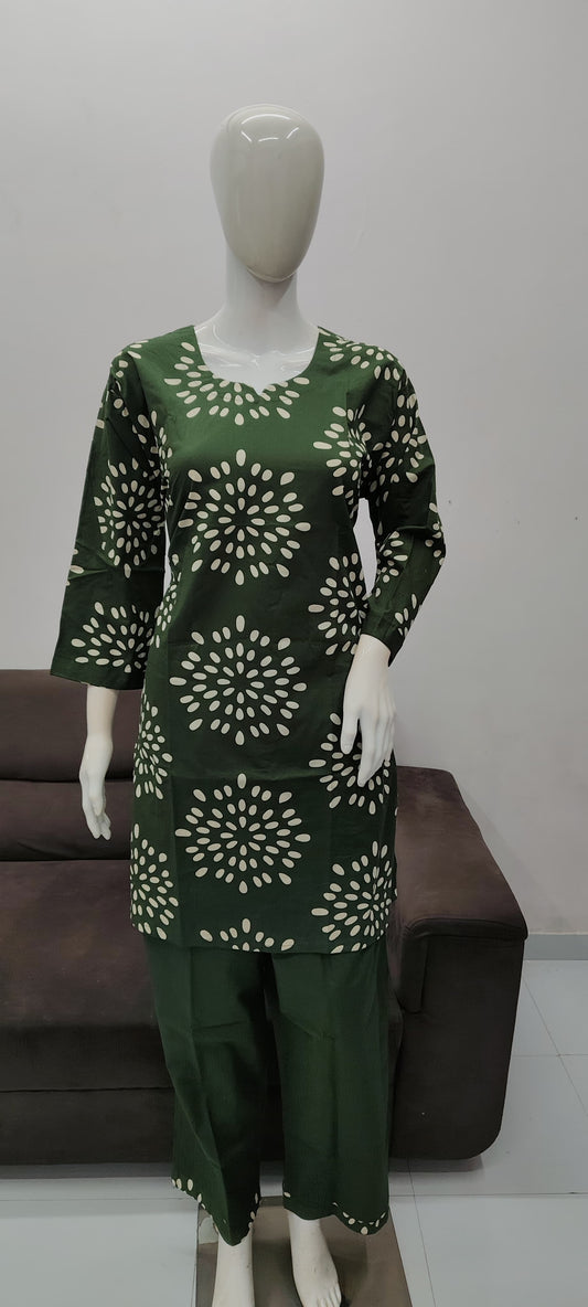 Green cotton cord suits