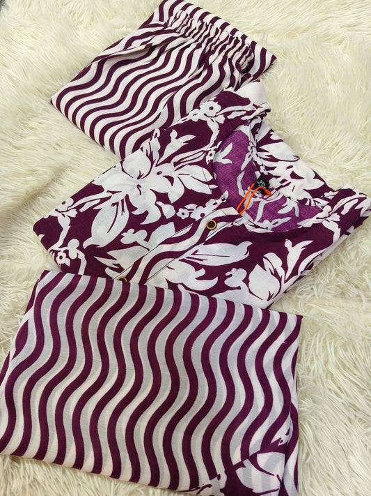 Wine Cotton sets with duppata