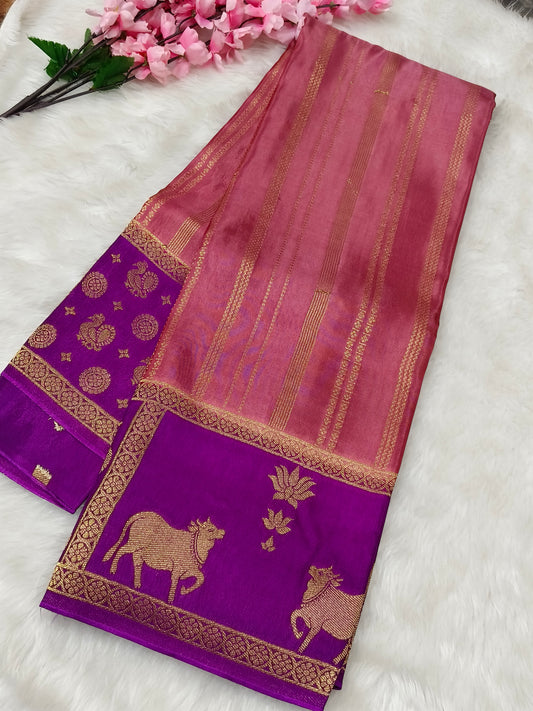 Onion Pink With Purple Munga silk saree