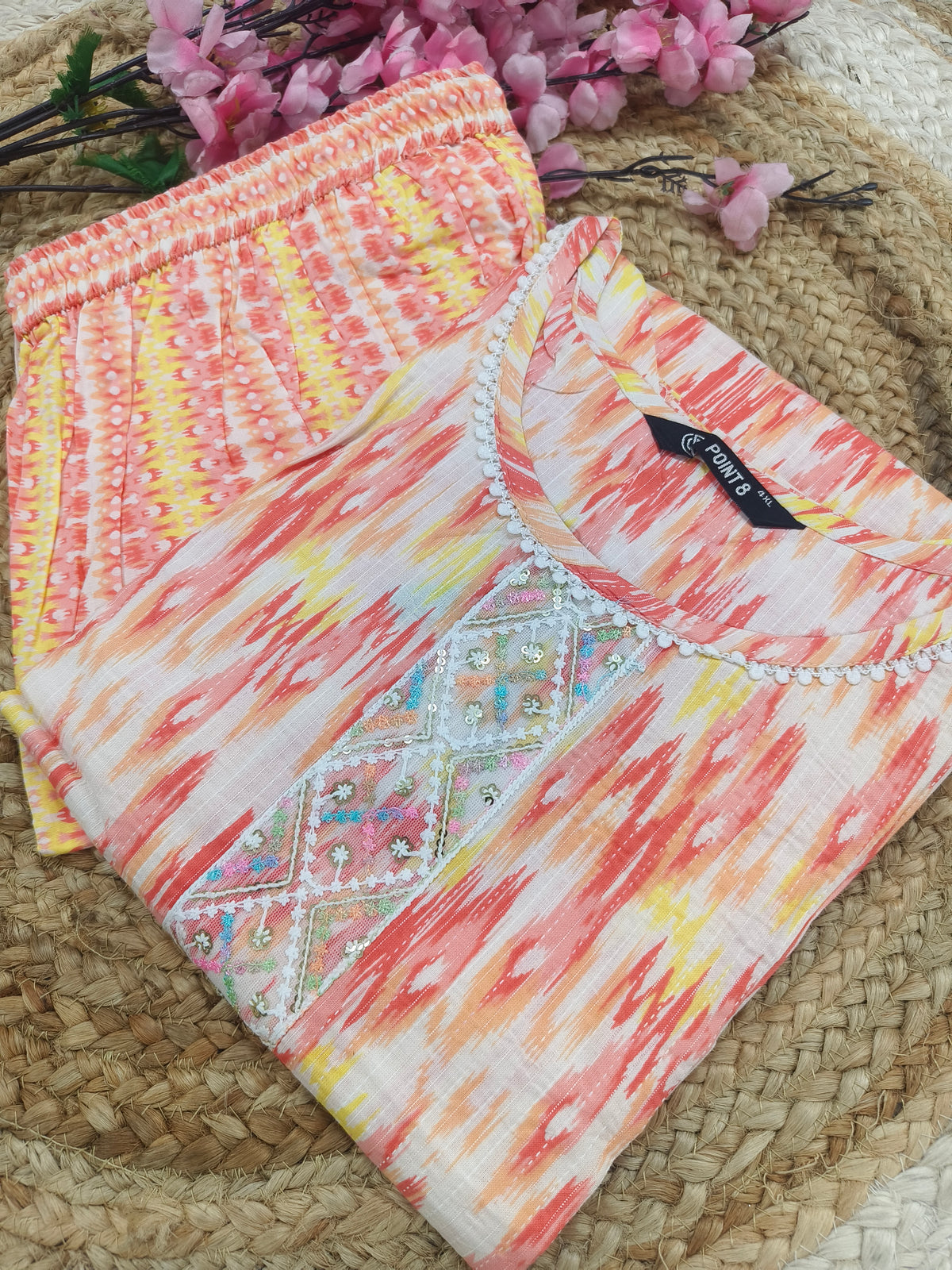 Orange Elegant Printed Cotton Kurta Set