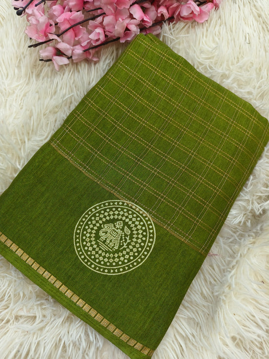 Leave Green saree with zari chex