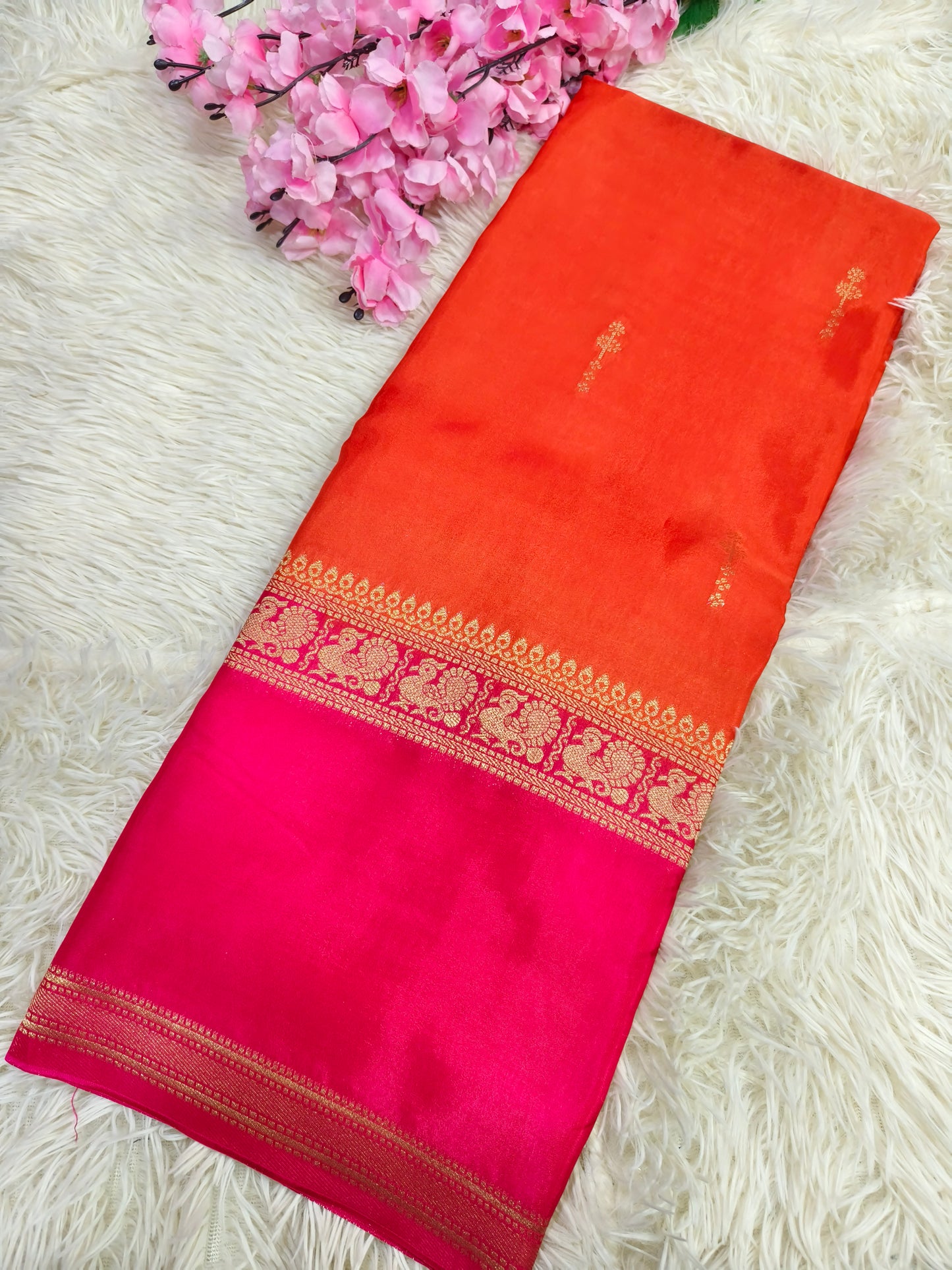 Red with Pink Munga silk saree